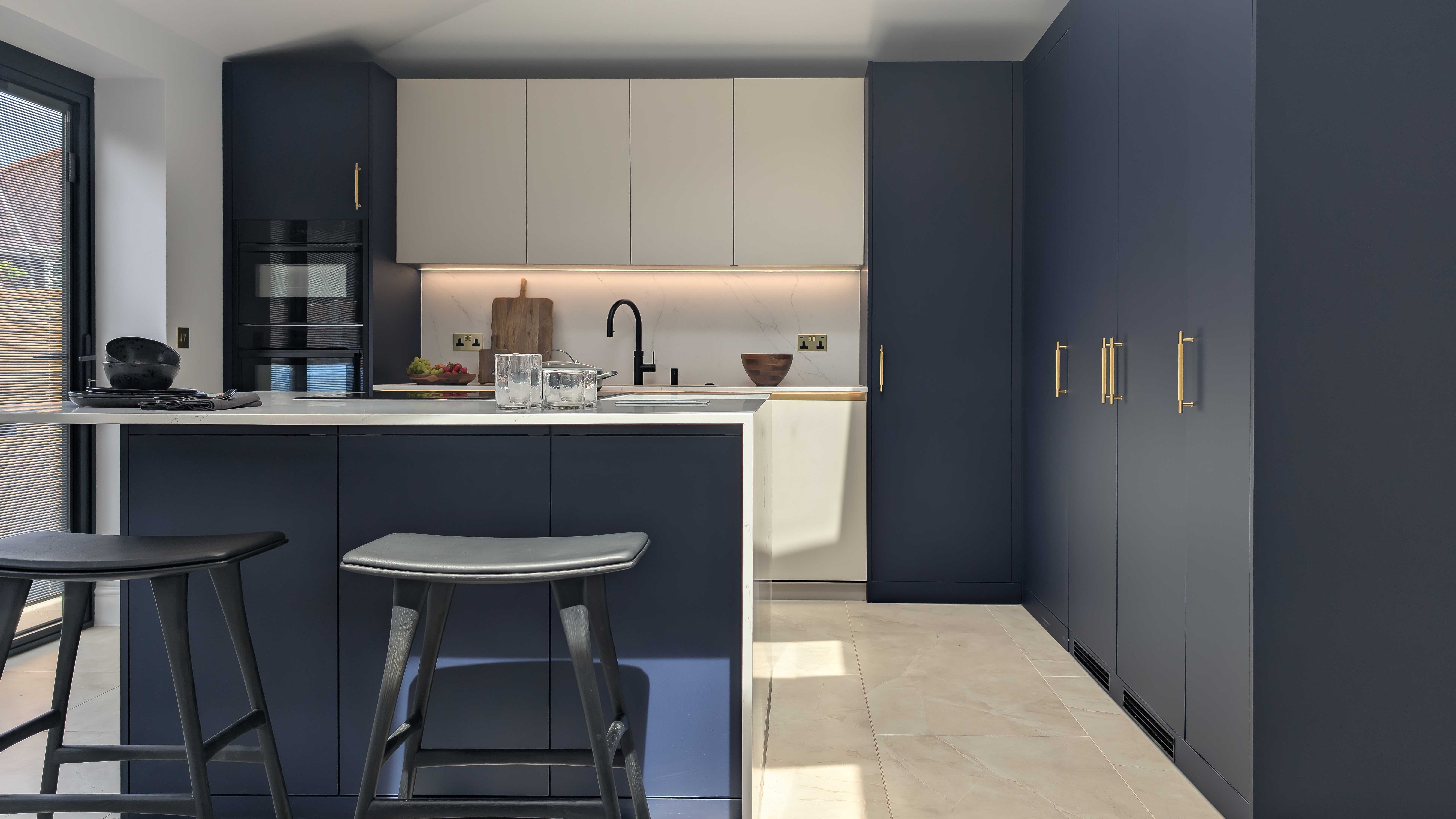 Marina Blue & Cashmere Grey Kitchen in Woodford Green